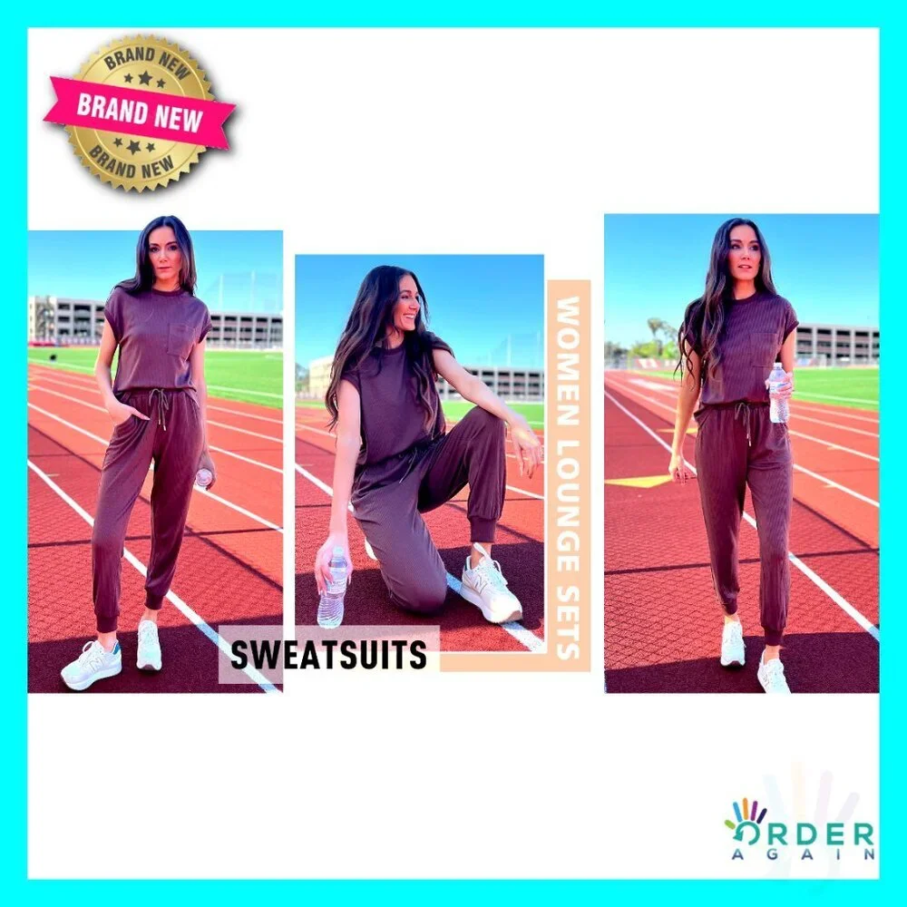 Two Piece Tracksuit Set Short Sleeve Top Long Pants Lounge Sweatsuit Y2K